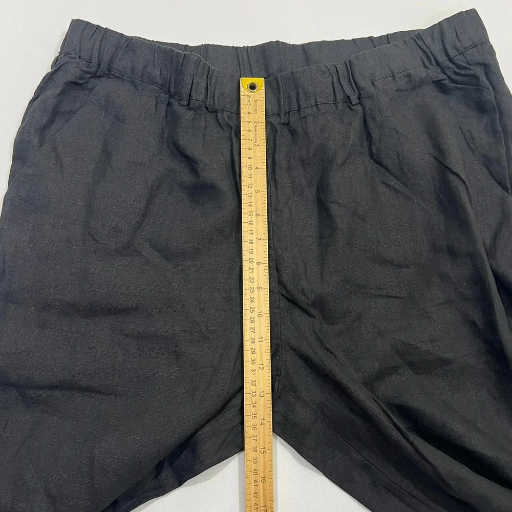 Quince European 100% Linen Pants Lagenlook Relaxed Elastic Waist Black Women XL